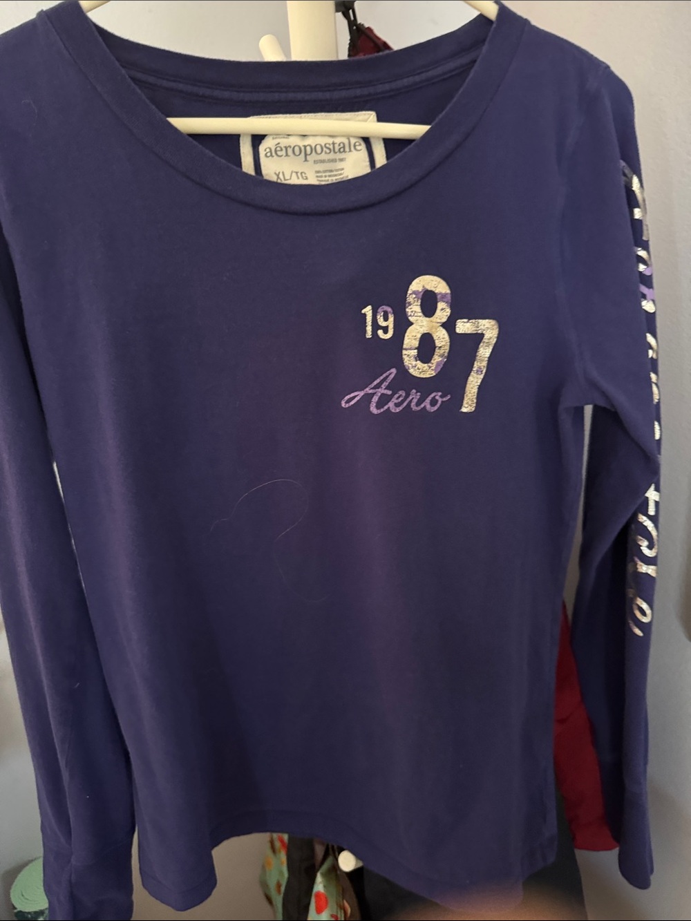 Aeropostale Purple Long Sleeve Tee with Metallic '87 and Aero Script